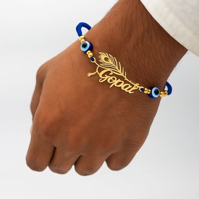 Personalized Evil Eye Name Cut Rakhi with Morpankh