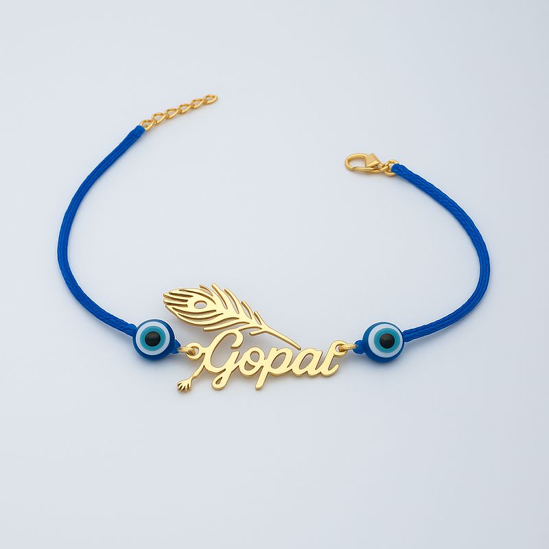 Personalized Evil Eye Name Cut Rakhi with Morpankh