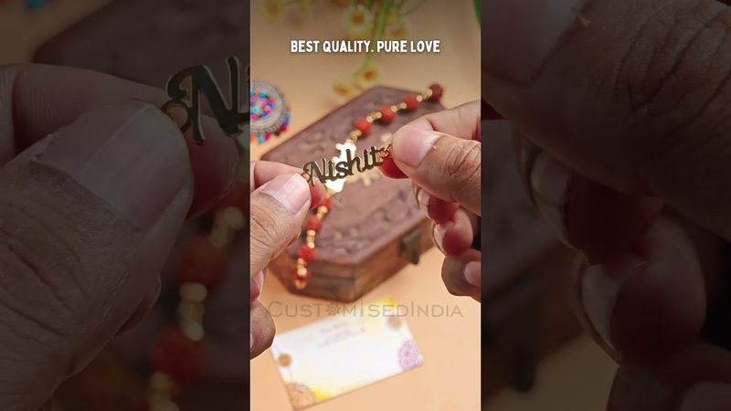 Personalized Name Cut Rakhi with Rudraksha