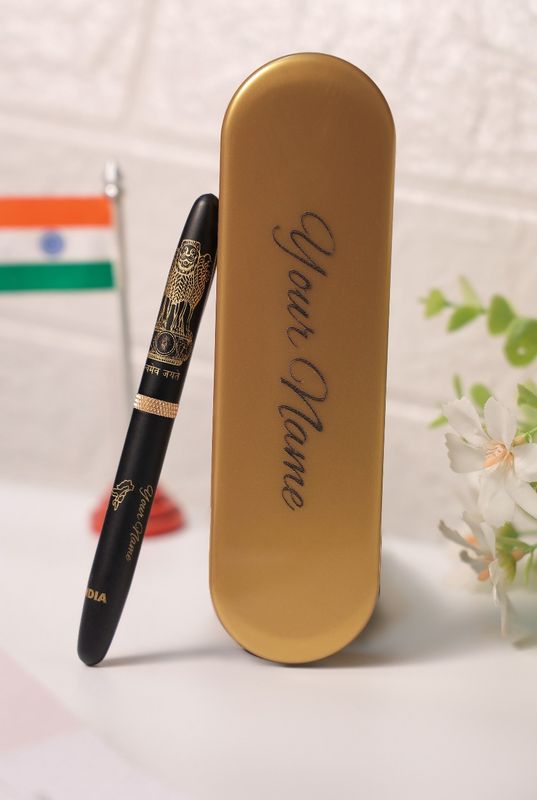 Satyamev Jayate &amp; India Map  - Personalized Black Magnetic Pen with Name
