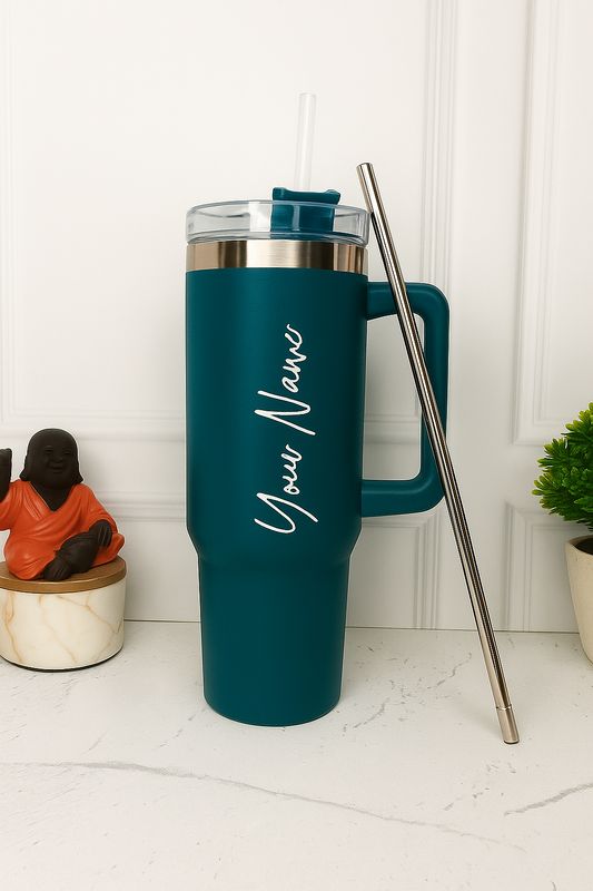 Personalized Navy Blue Stanley Tumbler with Steel Straw ( 1200 ml )