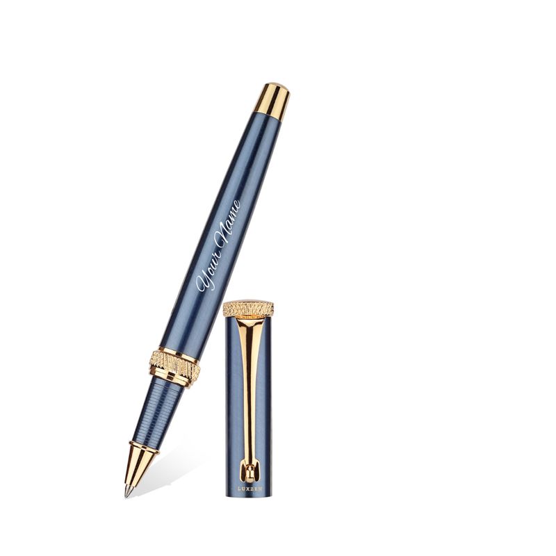 Personalised Crown Roller Pen with Sapphire Blue Metallic