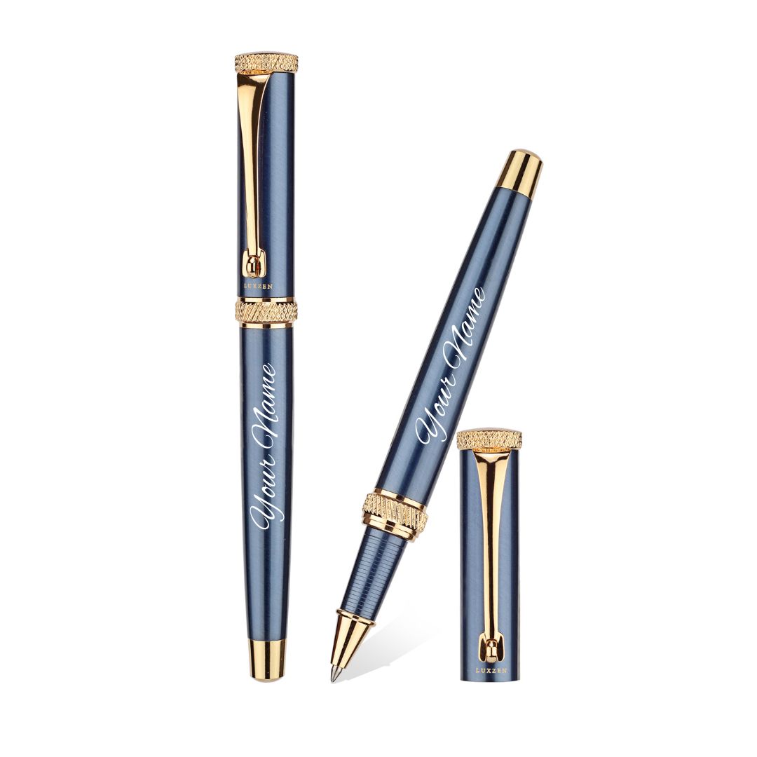 Personalised Crown Roller Pen with Sapphire Blue Metallic