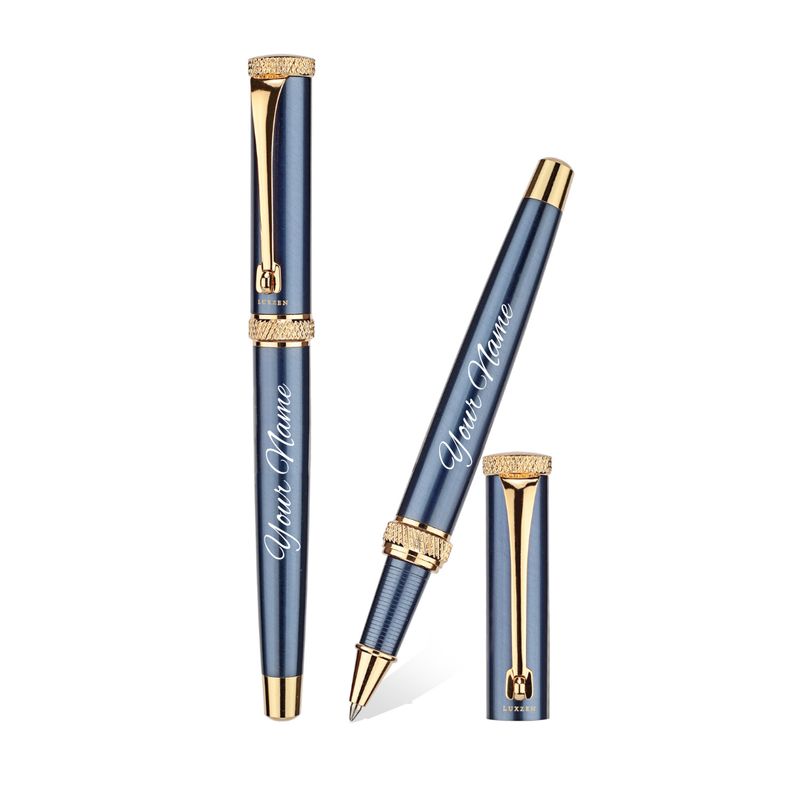 Personalised Crown Roller Pen with Sapphire Blue Metallic