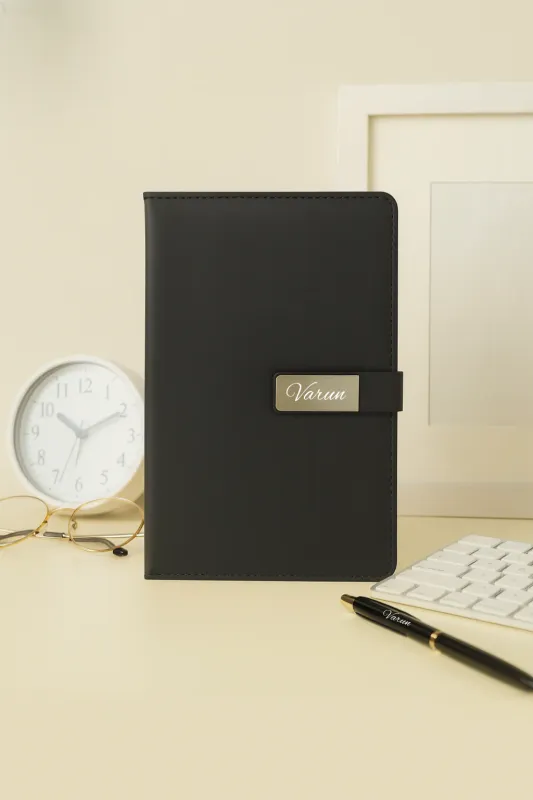 Black Metal Flip Personalized Leather Diary
