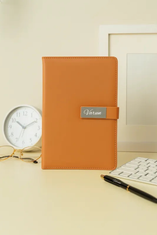 Tan Metal Flip Personalized Leather Diary