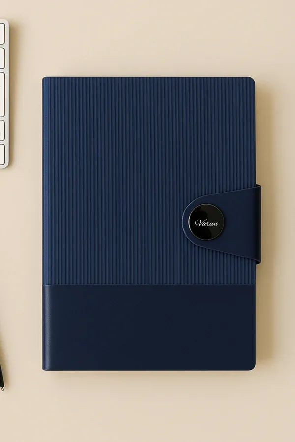 Blue Nexon Leather Metal Flip Personalized Leather Diary