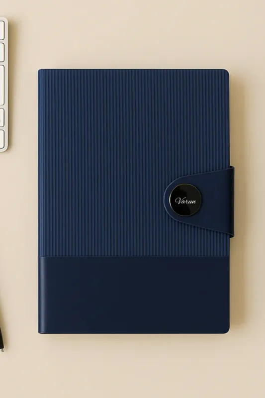 Blue Nexon Leather Metal Flip Personalized Leather Diary
