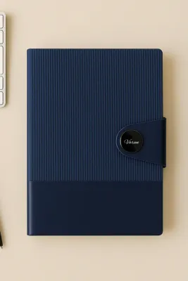 Blue Nexon Leather Metal Flip Personalized Leather Diary