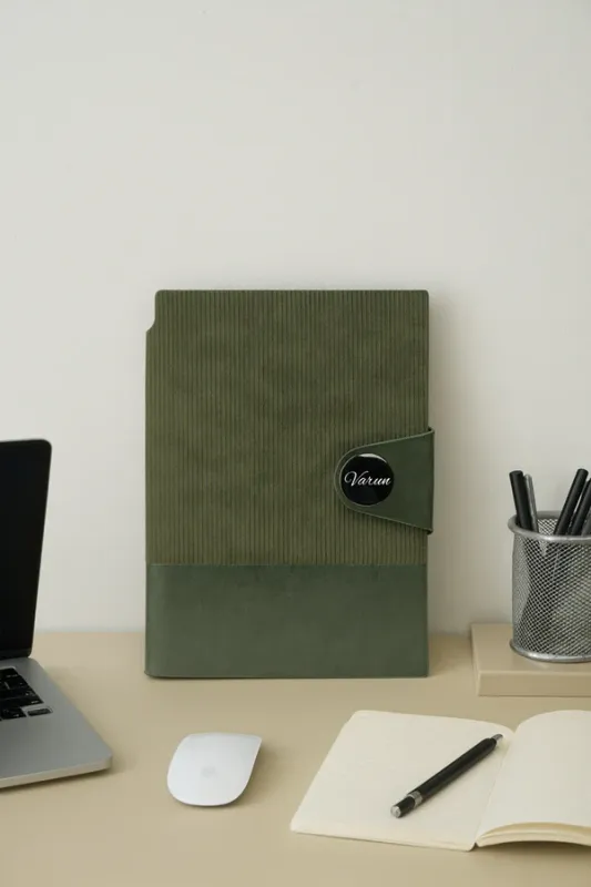 Green Nexon Leather Metal Flip Personalized Leather Diary