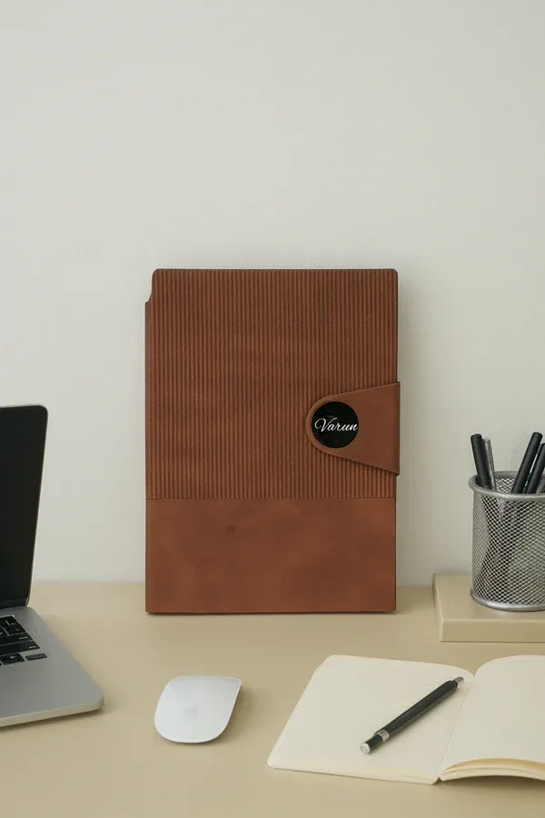 Brown Nexon Leather Metal Flip Personalized Leather Diary