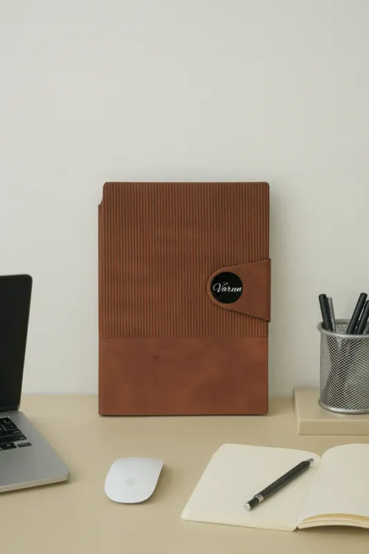 Brown Nexon Leather Metal Flip Personalized Leather Diary