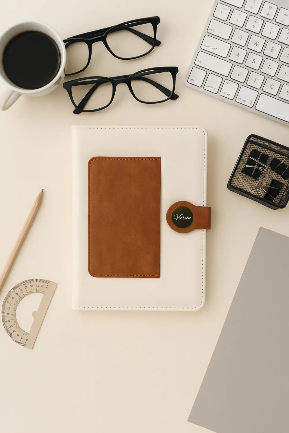 White Dual Shade Personalized Leather Diary