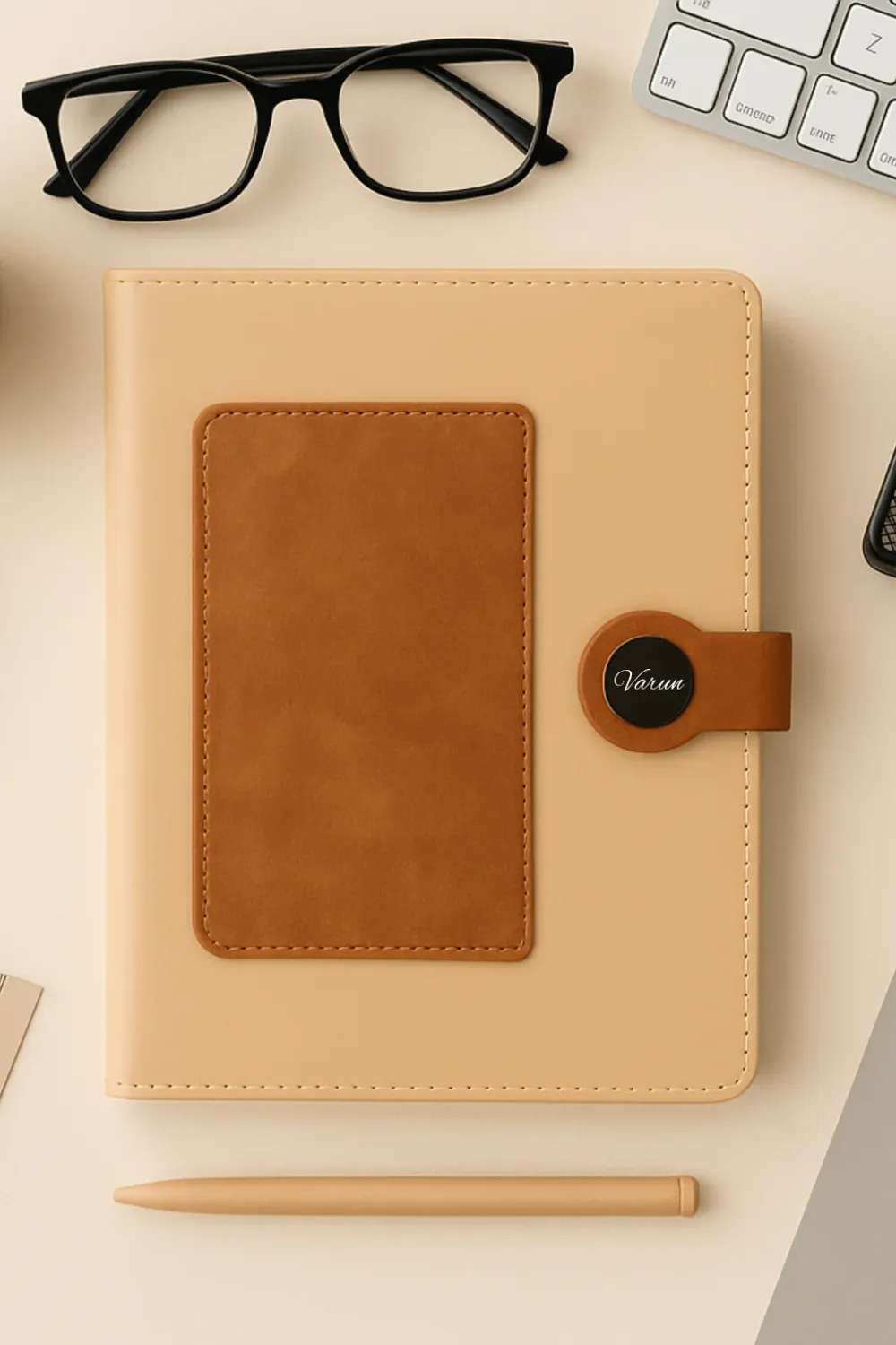 Light Brown Dual Shade Personalized Leather Diary