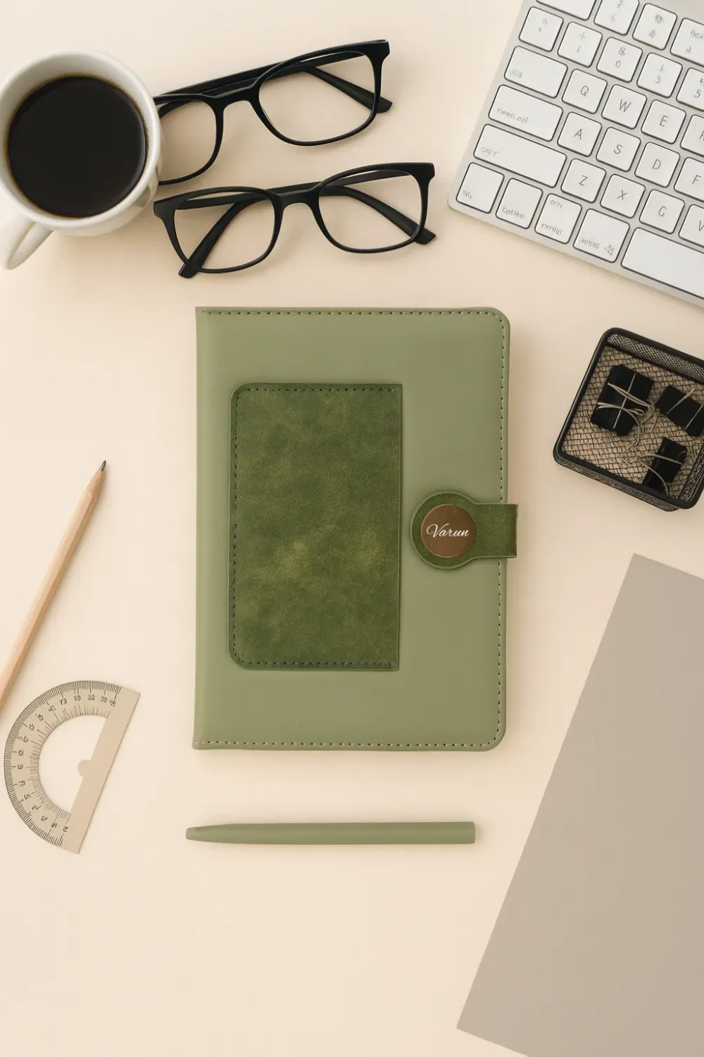 Green Dual Shade Personalized Leather Diary