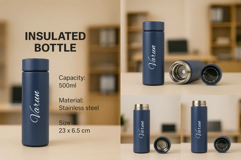 Dark Blue Smart Temperature Insulated Bottle