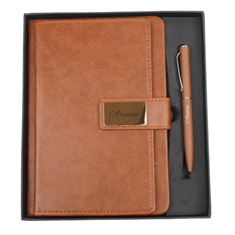 Personalized Brown Executive Diary and Pen Combo