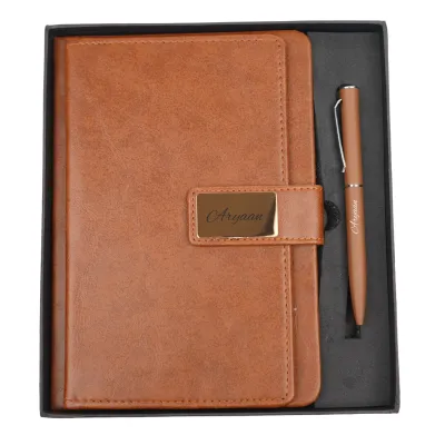Personalized Brown Executive Diary and Pen Combo