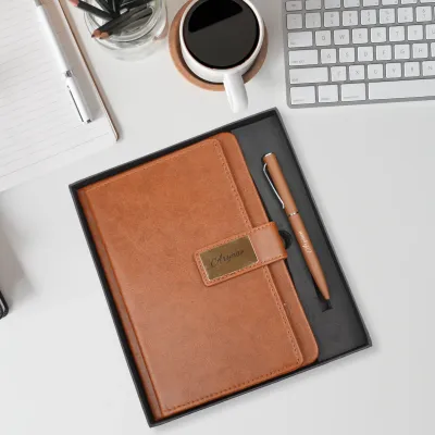 Personalized Brown Executive Diary and Pen Combo