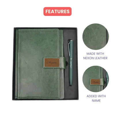 Personalized Green Executive Diary and Pen Combo