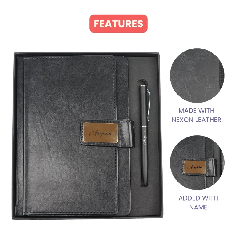 Personalized Black Executive Diary and Pen Combo