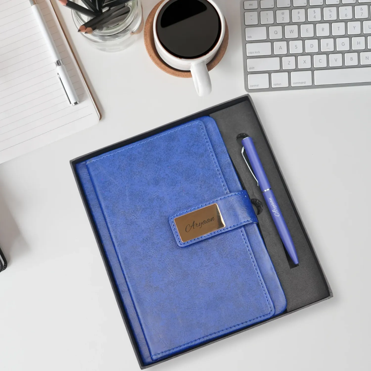 Personalized Blue Executive Diary and Pen Combo