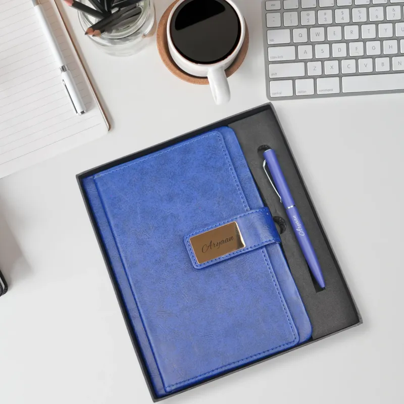 Personalized Blue Executive Diary and Pen Combo