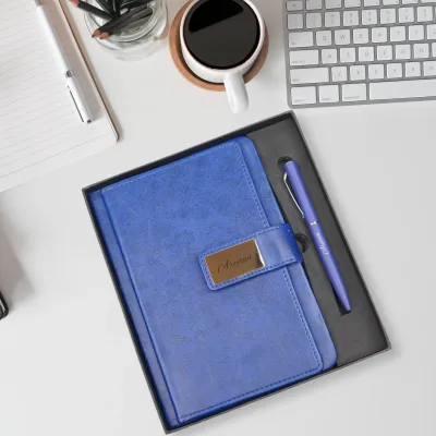 Personalized Blue Executive Diary and Pen Combo