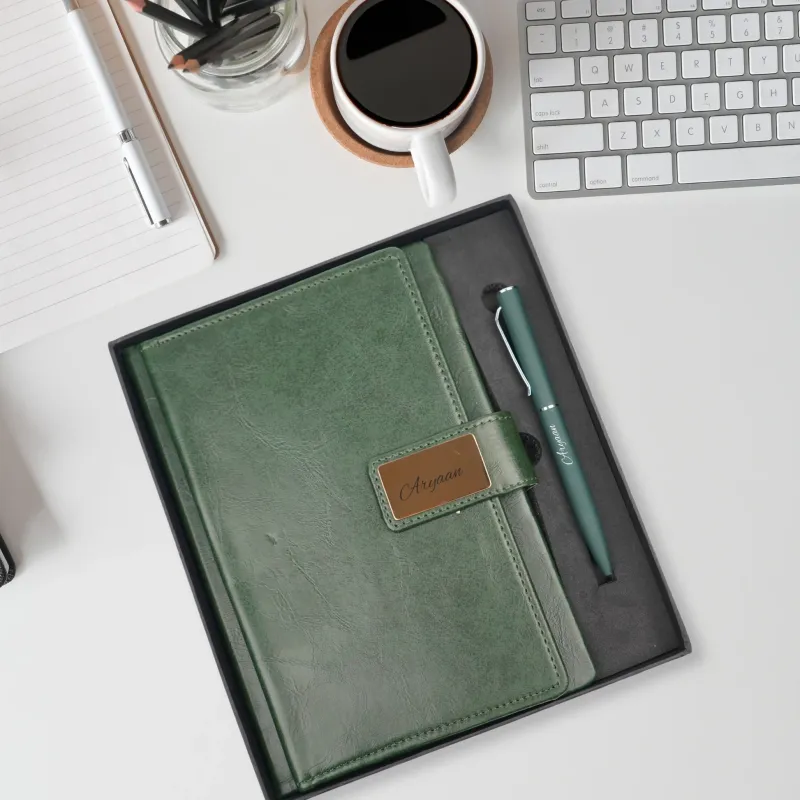 Personalized Green Executive Diary and Pen Combo
