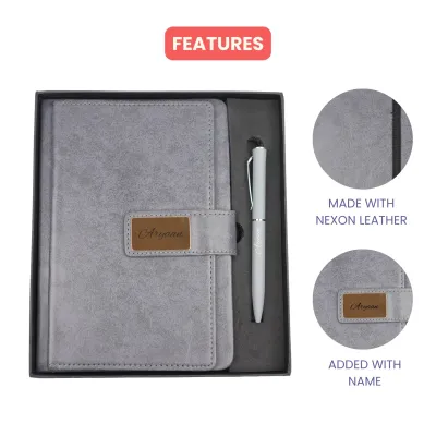 Personalized Grey Executive Diary and Pen Combo