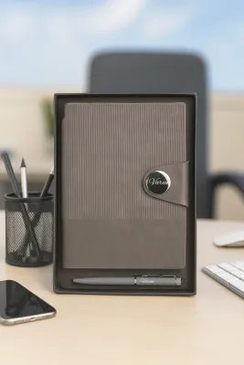 Personalized Grey Nexon Flip Diary &amp; Pen Combo