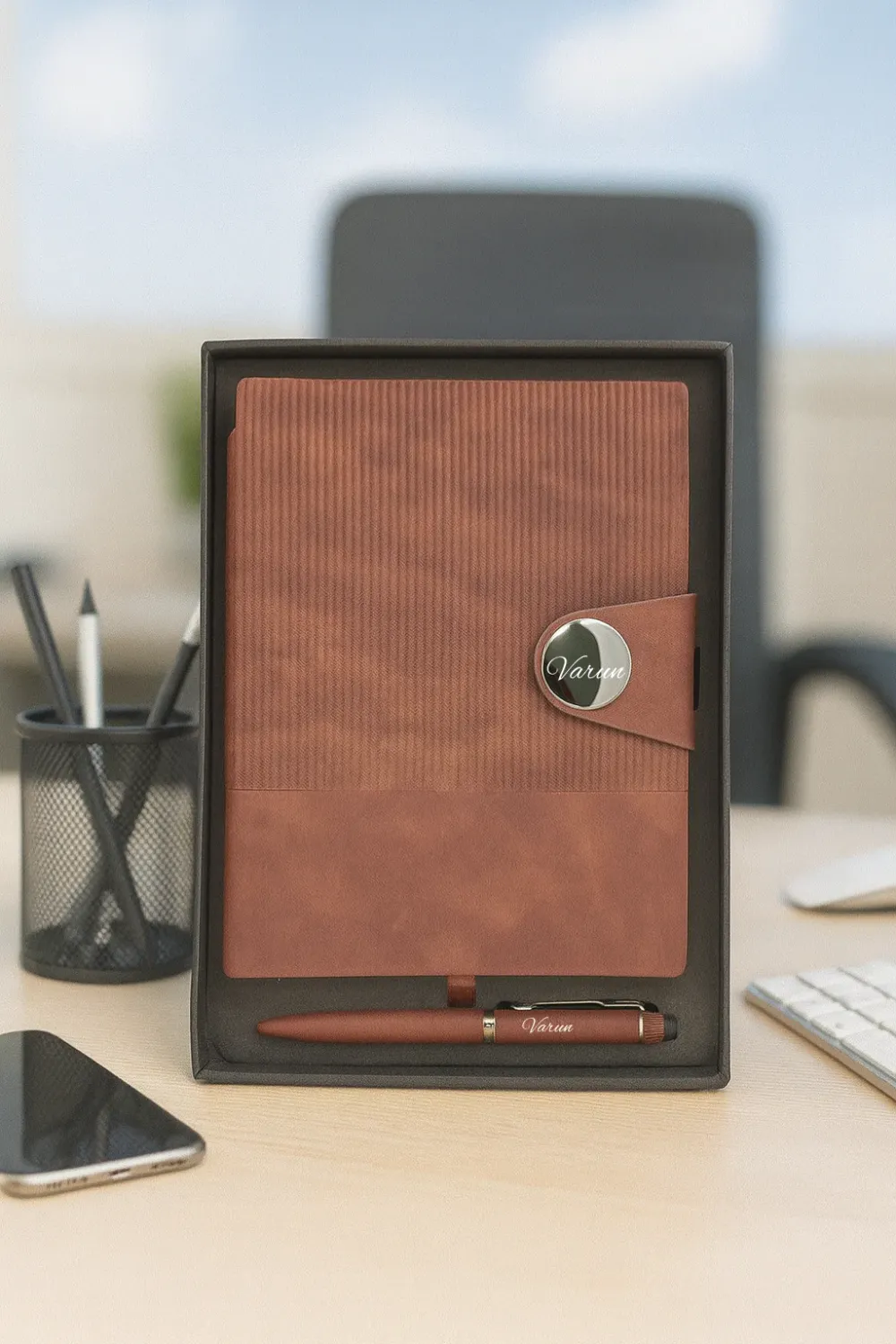 Personalized Brown Nexon Flip Diary &amp; Pen Combo