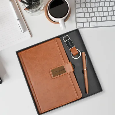 Personalized Brown Executive Diary, Pen, Keychain Combo Personalized Brown Executive Diary, Pen, Keychain Combo
