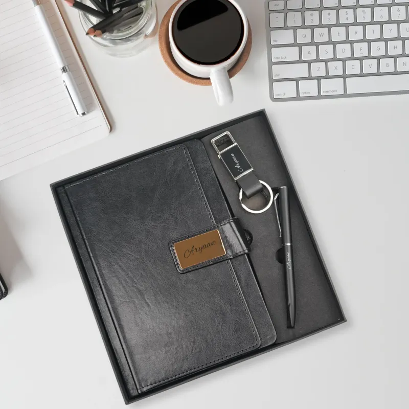 Personalized Black Executive Diary, Pen, Keychain Combo