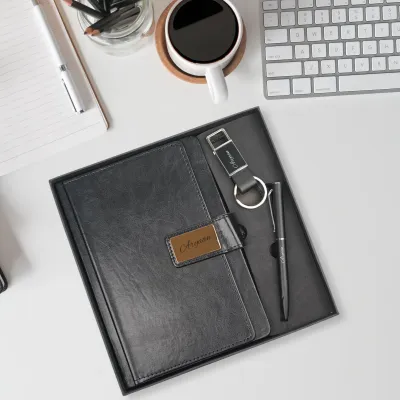 Personalized Black Executive Diary, Pen, Keychain Combo Personalized Black Executive Diary, Pen, Keychain Combo