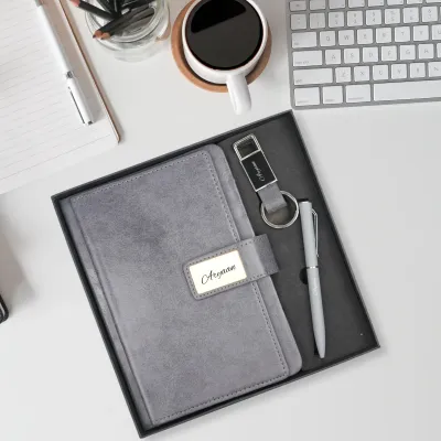 Personalized Grey Executive Diary, Pen, Keychain Combo Personalized Grey Executive Diary, Pen, Keychain Combo
