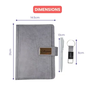 Personalized Grey Executive Diary, Pen, Keychain Combo