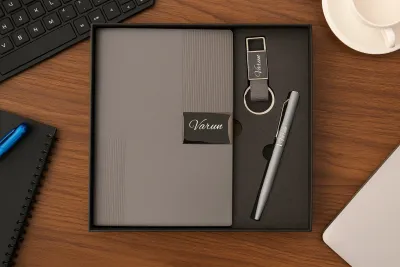 Personalized Grey Nexon Diary, Pen, Keychain Combo Personalized Grey Nexon Diary, Pen, Keychain Combo