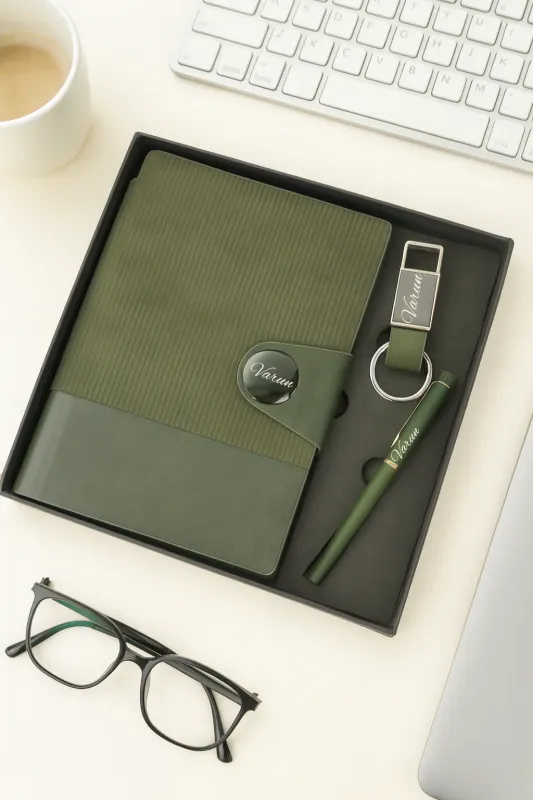 Personalized Green Nexon Flip Diary, Pen, Keychain Combo
