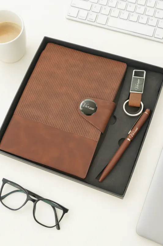 Personalized Brown Nexon Flip Diary, Pen, Keychain Combo