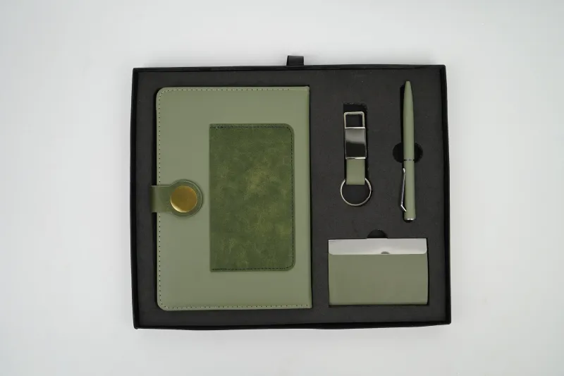 Personalized 4pc Combo with Green Dual Shade Diary (Diary, Pen, Keychain, Cardholder)