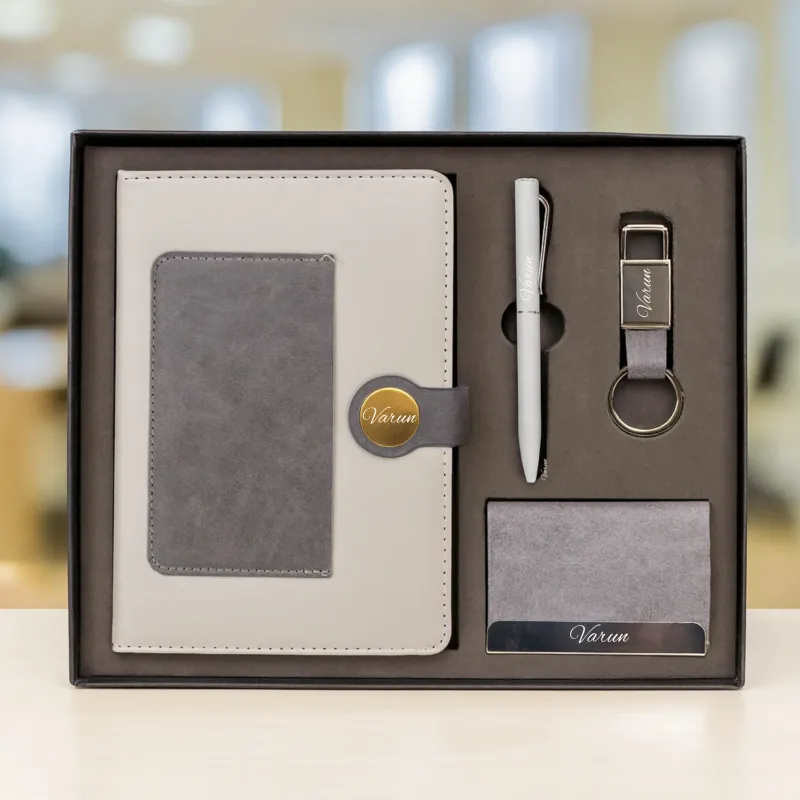 Personalized 4pc Combo with Grey  Dual Shade Diary (Diary, Pen, Keychain, Cardholder)