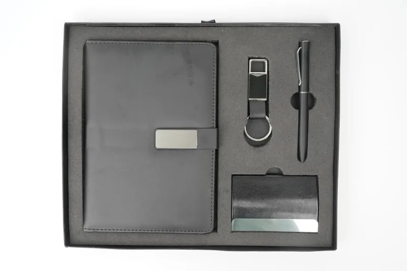 Personalized 4pc Combo with Black Metal Flip Diary  (Diary, Pen, Keychain, Cardholder)