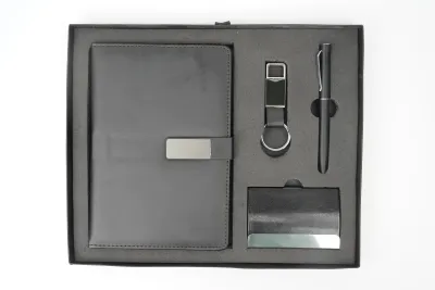 Personalized 4pc Combo with Black Metal Flip Diary  (Diary, Pen, Keychain, Cardholder)