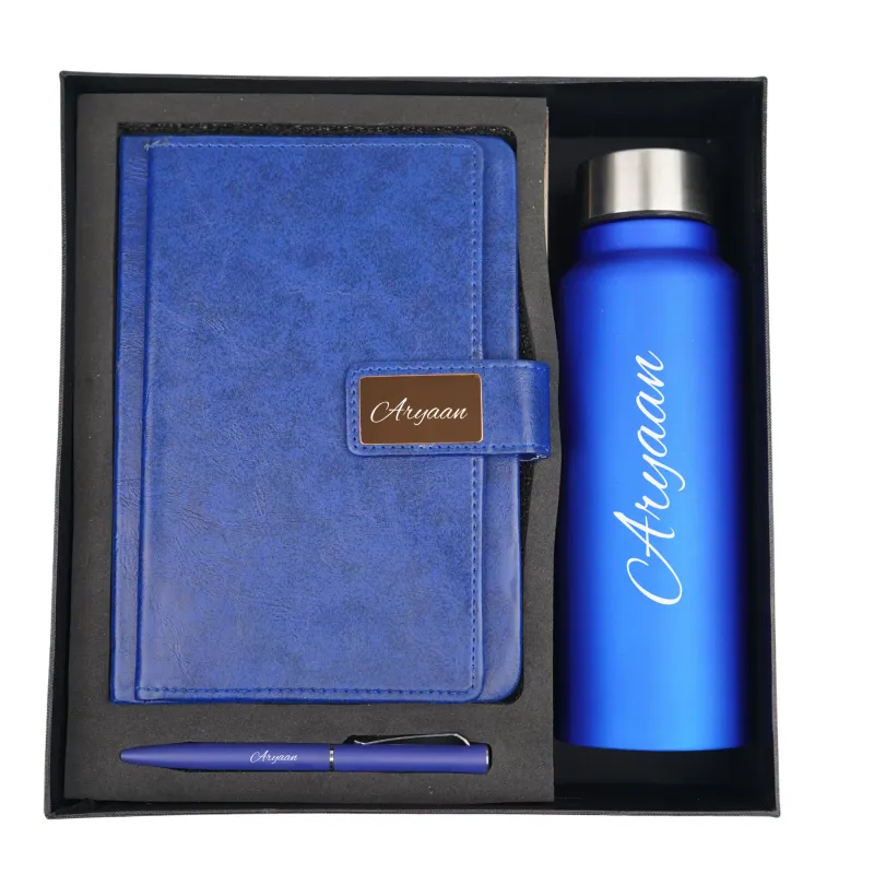 Blue Customised Executive Diary, Bottle &amp; Pen Combo