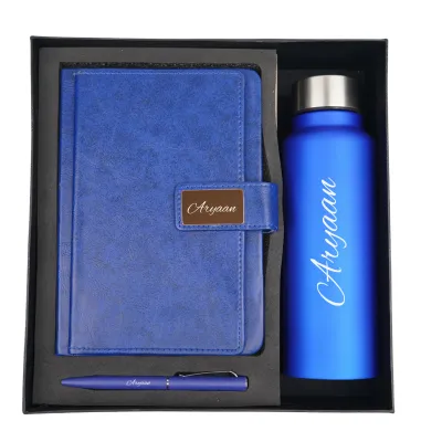 Blue Customised Executive Diary, Bottle & Pen Combo
