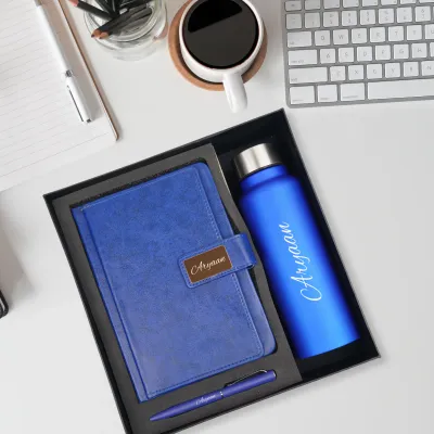 Blue Customised Executive Diary, Bottle & Pen Combo Blue Customised Executive Diary, Bottle & Pen Combo