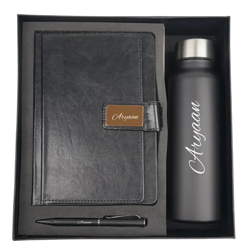 Black Customised Executive Diary, Bottle &amp; Pen Combo