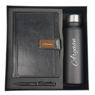 Black Customised Executive Diary, Bottle &amp; Pen Combo