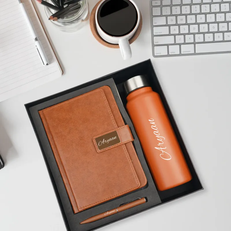 Tan Customised Executive Diary, Bottle &amp; Pen Combo